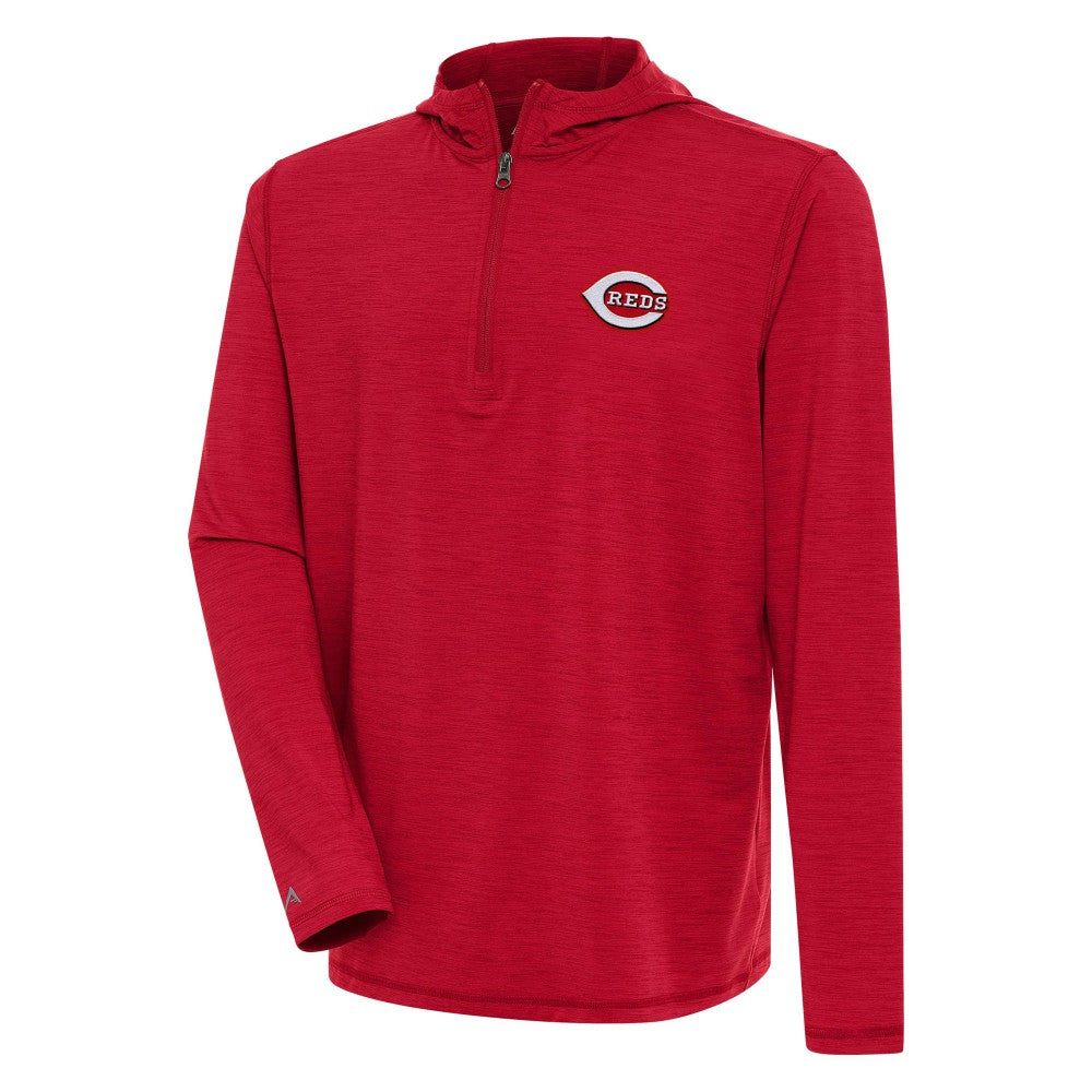Cincinnati Reds Antigua Tidy Quarter-Zip Hoodie - Heather Red - MLB Lifestyle