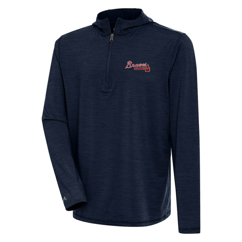 Atlanta Braves Antigua Tidy Quarter-Zip Hoodie - Heather Navy - MLB Lifestyle