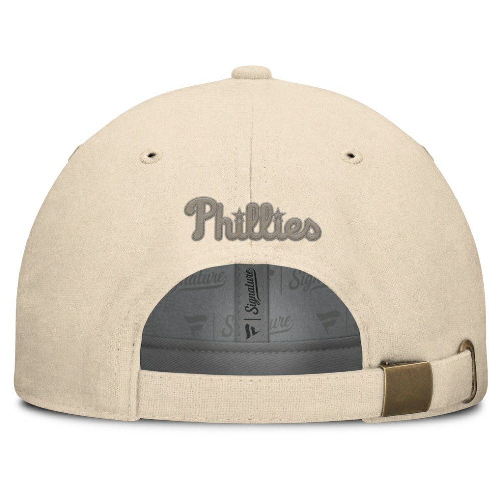 Philadelphia Phillies Fanatics Front Office Leather Patch Adjustable Hat - Cream - Fanatics Lifestyle