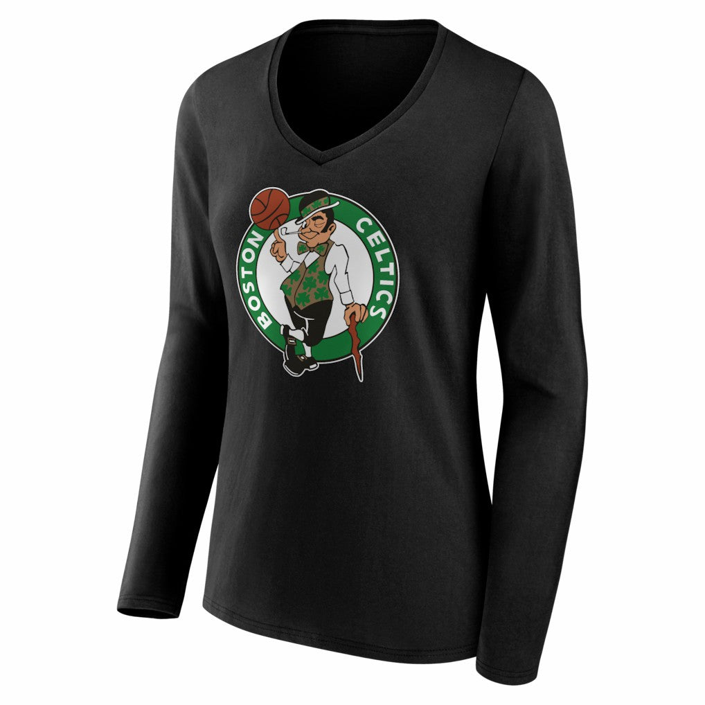 Boston Celtics Women's Primary Logo Long Sleeve V-Neck T-Shirt Black
