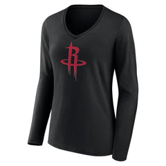 Houston Rockets Women's Primary Logo Long Sleeve V-Neck T-Shirt Black