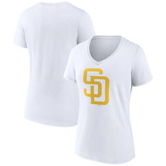 San Diego Padres Women's Official Logo V-Neck T-Shirt - White - MLB Sale