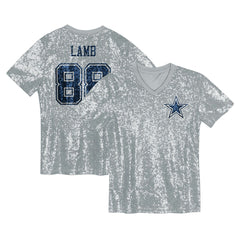 CeeDee Lamb Dallas Cowboys Girls Youth Sequin V-Neck Fashion Jersey Silver