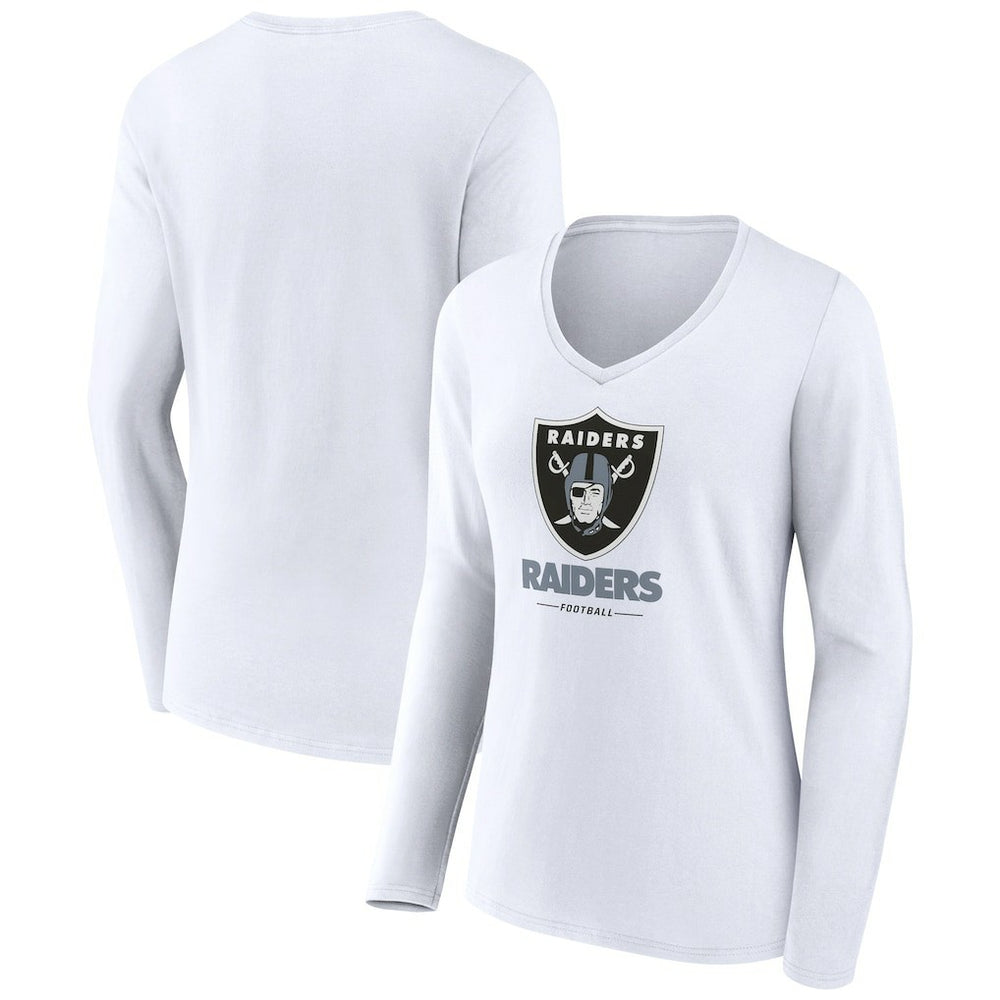 Las Vegas Raiders Women's Team Lockup Long Sleeve V-Neck T-Shirt White