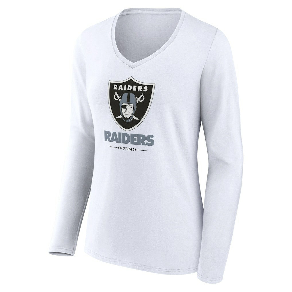 Las Vegas Raiders Women's Team Lockup Long Sleeve V-Neck T-Shirt White