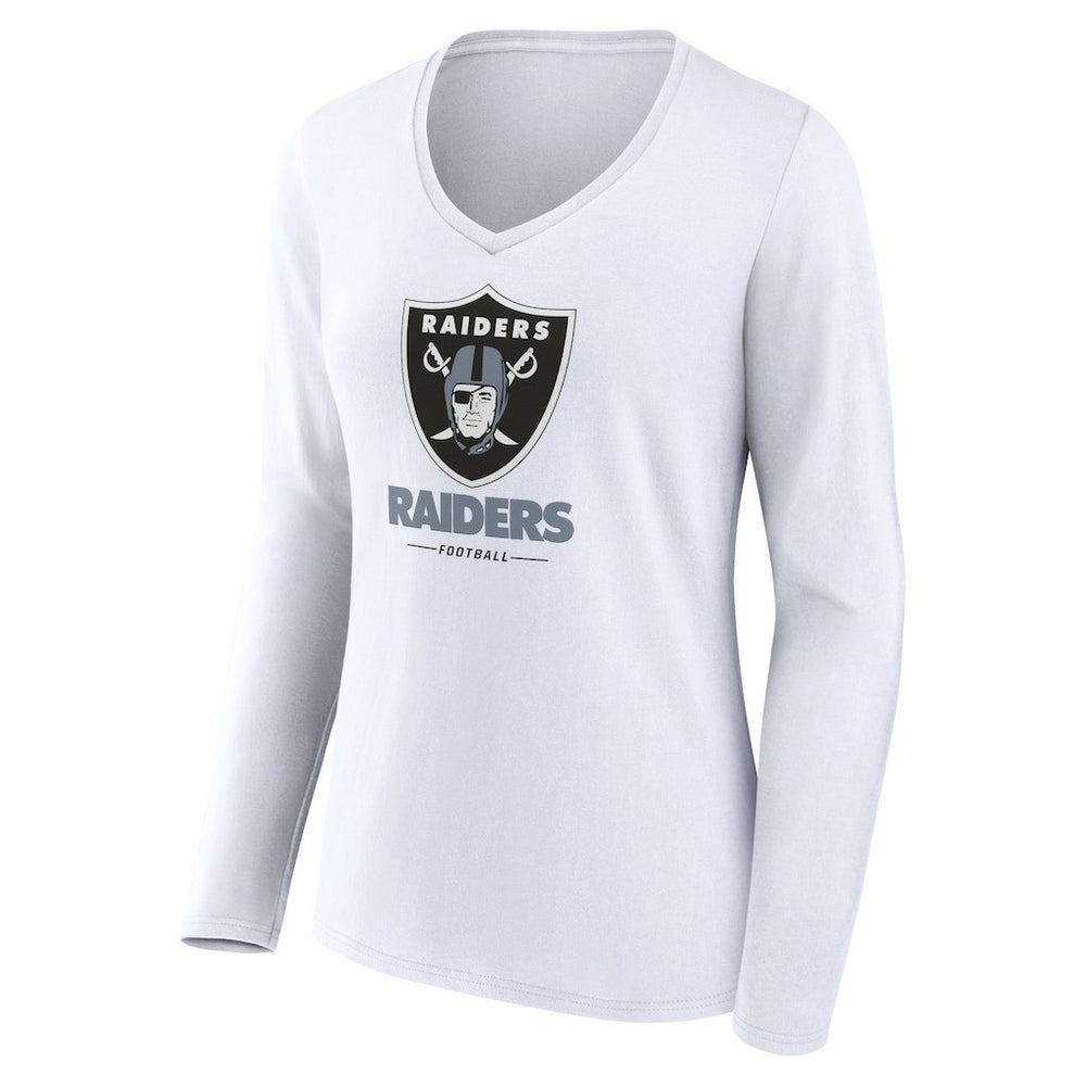 Las Vegas Raiders Women's Team Lockup Long Sleeve V-Neck T-Shirt White