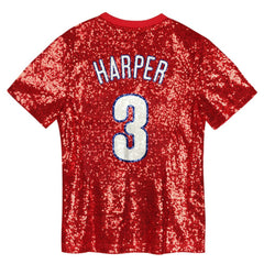 Bryce Harper Philadelphia Phillies Juniors Name & Number Sequin V-Neck Top - Red - MLB Lifestyle