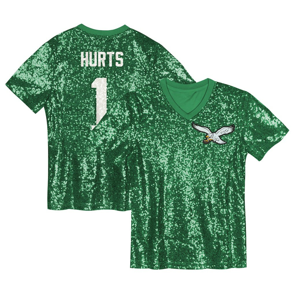 Jalen Hurts Philadelphia Eagles Girls Youth Sequin V-Neck Fashion Jersey Kelly Green