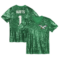 Jalen Hurts Philadelphia Eagles Girls Youth Sequin V-Neck Fashion Jersey Kelly Green