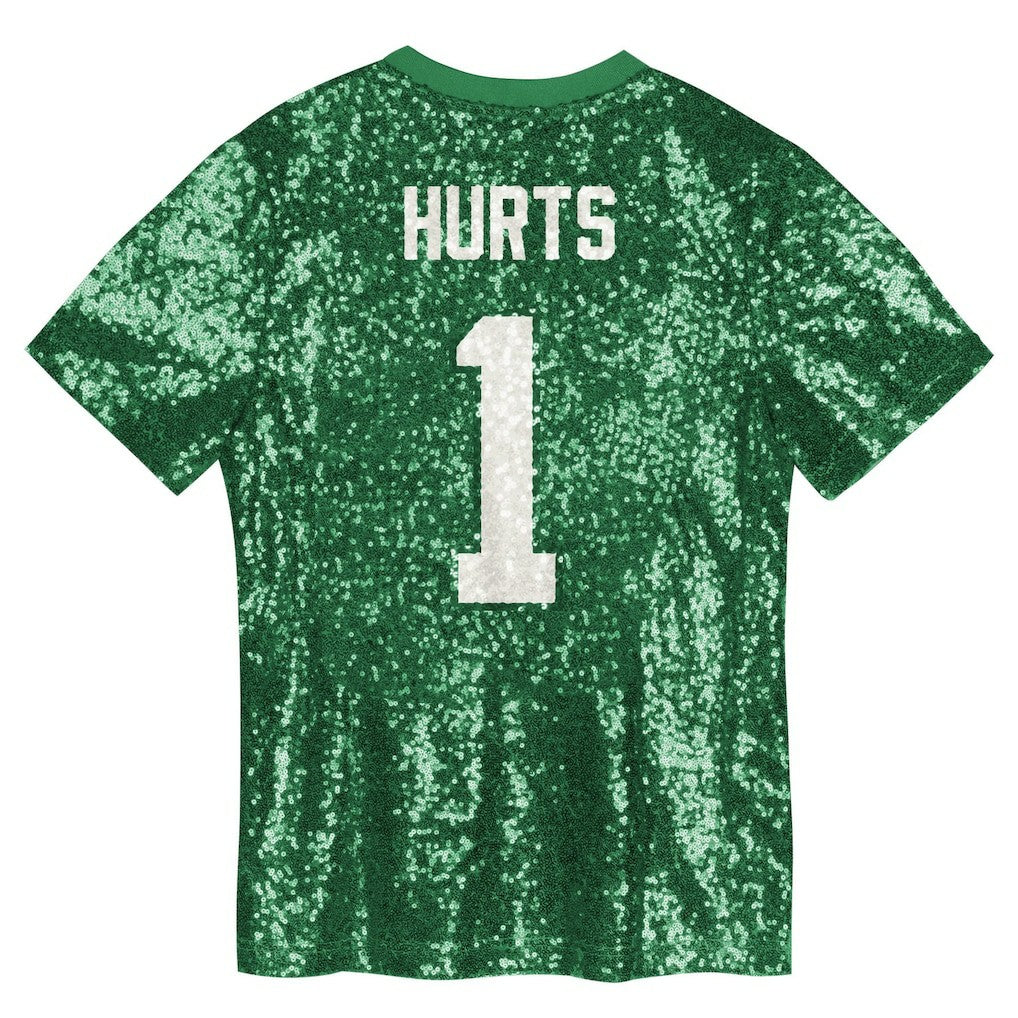 Jalen Hurts Philadelphia Eagles Girls Youth Sequin V-Neck Fashion Jersey Kelly Green