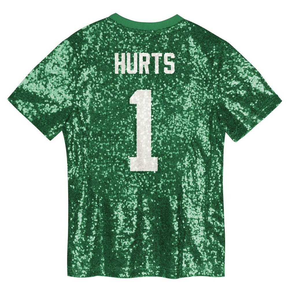 Jalen Hurts Philadelphia Eagles Girls Youth Sequin V-Neck Fashion Jersey Kelly Green