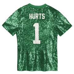 Jalen Hurts Philadelphia Eagles Girls Youth Sequin V-Neck Fashion Jersey Kelly Green