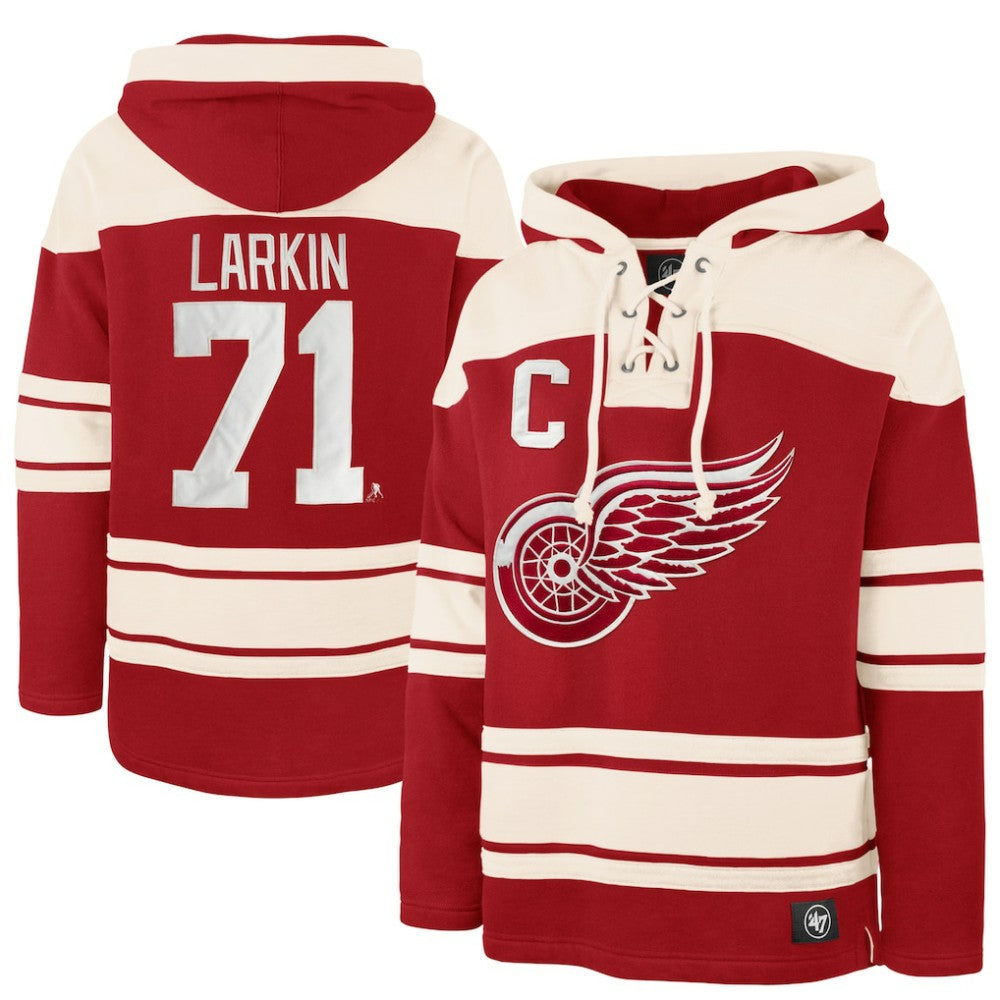 Dylan Larkin Detroit Red Wings '47 Captain Patch Player Name & Number Lacer Pullover Hoodie - Red - NHL 201242061