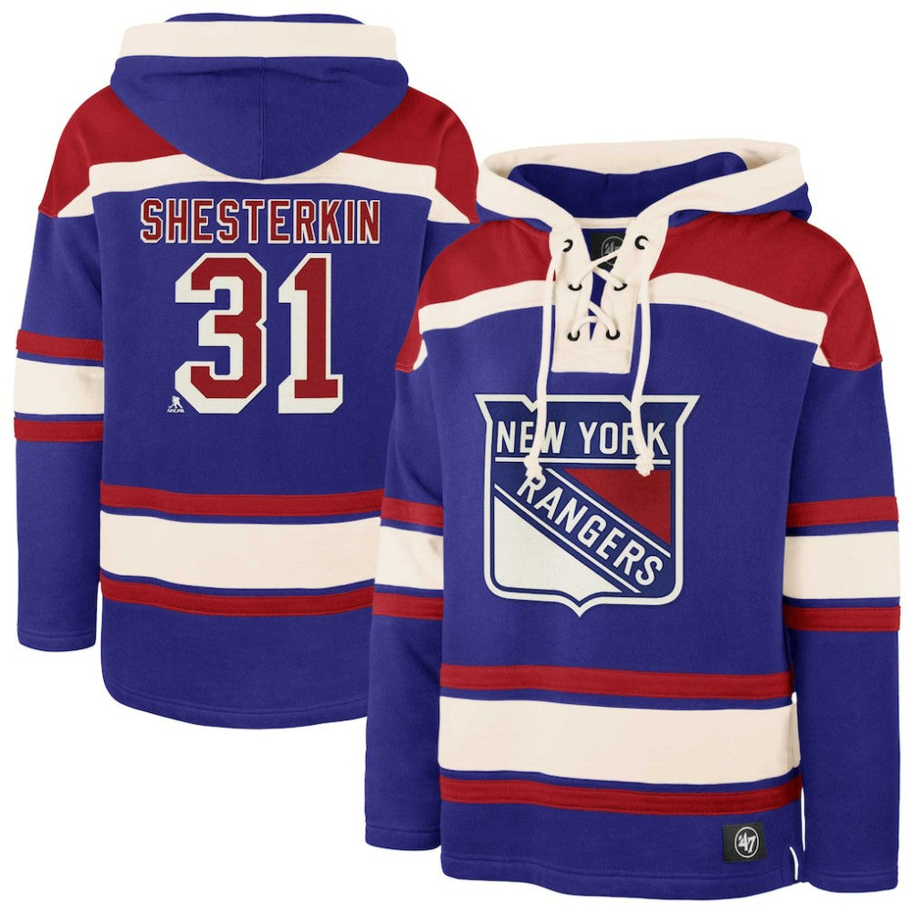 Igor Shesterkin New York Rangers '47 Player Name & Number Lacer Pullover Hoodie - Blue - NHL 201242065