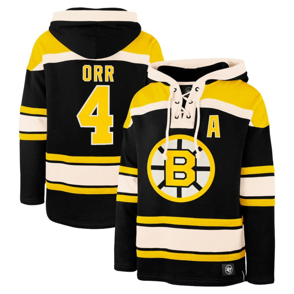 Bobby Orr Boston Bruins '47 Retired Player Name & Number Lacer Pullover Hoodie - Black - NHL 201242582