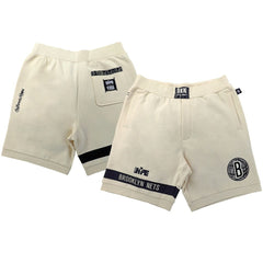 Brooklyn Nets NBA x Two Hype Unisex Culture & Hoops Premium Classic Fleece Shorts - Cream