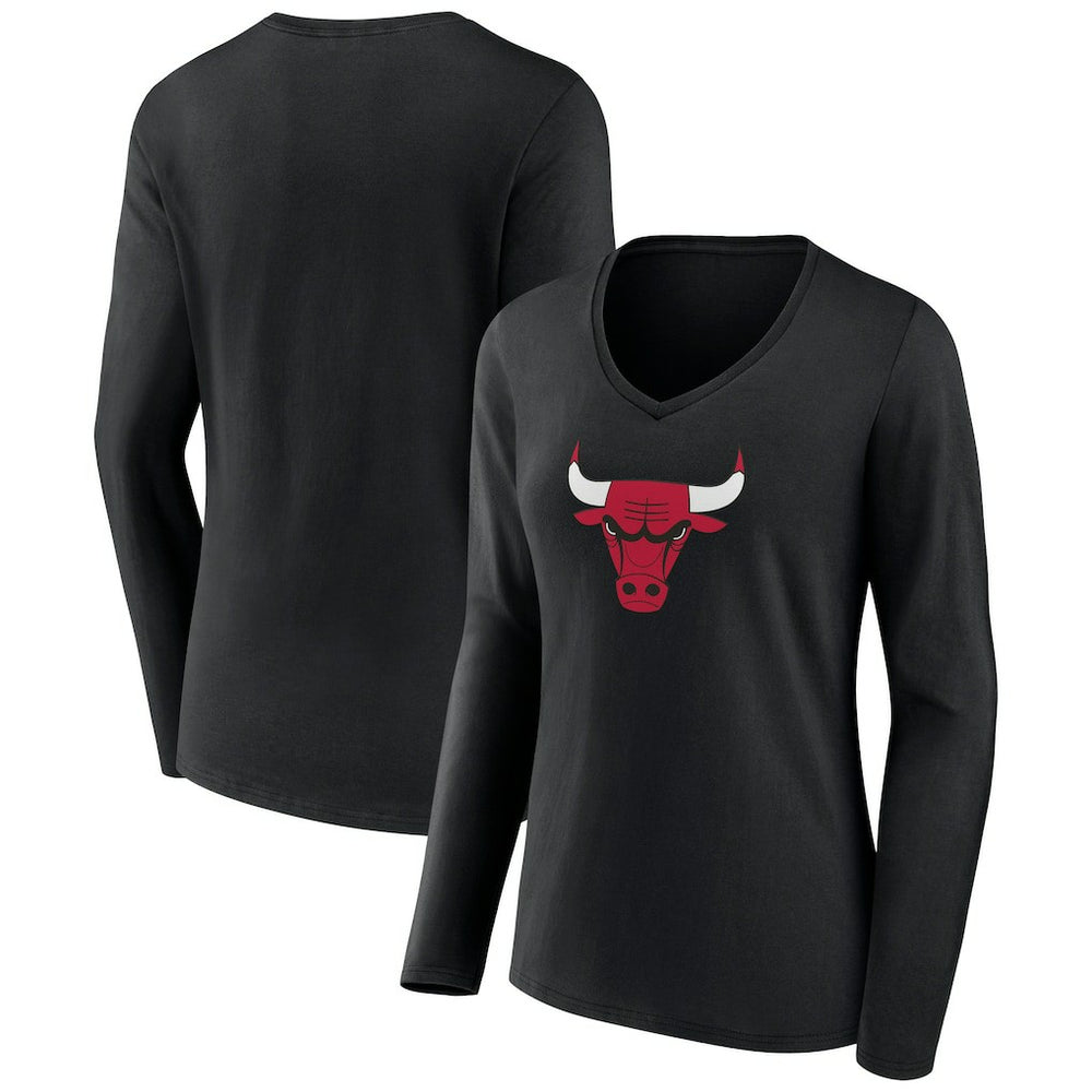 Chicago Bulls Women's Primary Logo Long Sleeve V-Neck T-Shirt Black