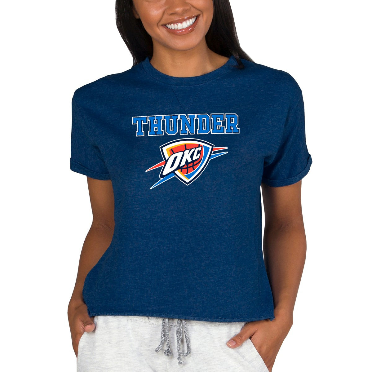 Oklahoma City Thunder Concepts Sport NBA Women's Concepts Mainstream Terry SS Top Navy