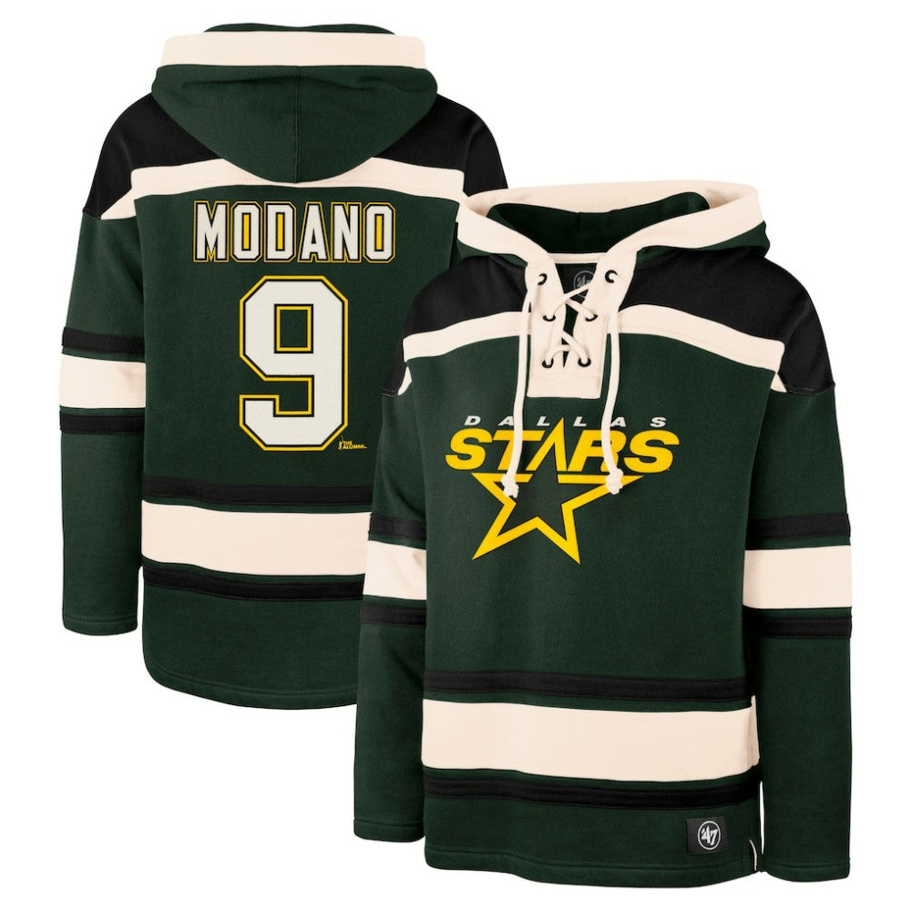 Mike Modano Dallas Stars '47 Retired Player Name & Number Lacer Pullover Hoodie - Green - NHL 201247429