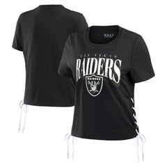 Las Vegas Raiders WEAR by Erin Andrews Women's Lace Up Side Modest Cropped T-Shirt Black