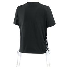 Las Vegas Raiders WEAR by Erin Andrews Women's Lace Up Side Modest Cropped T-Shirt Black