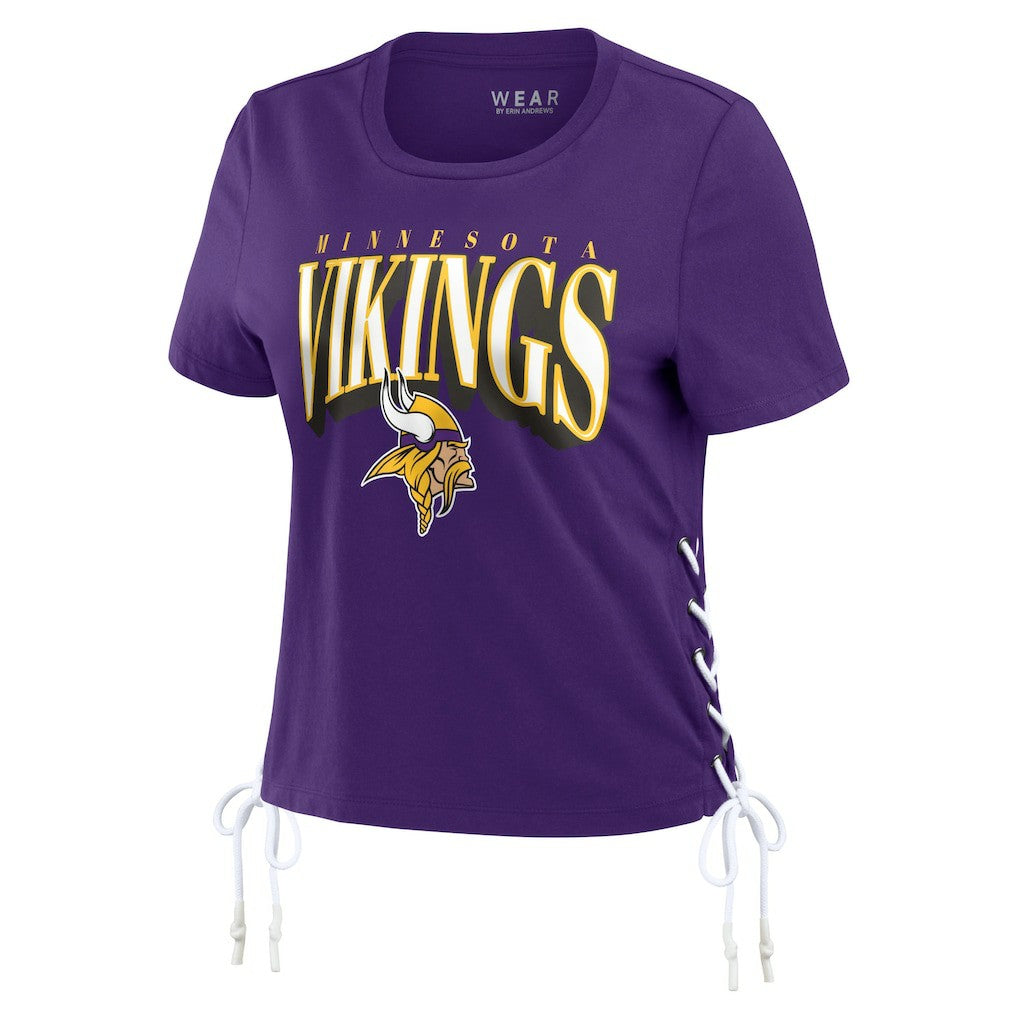 Minnesota Vikings WEAR by Erin Andrews Women's Lace Up Side Modest Cropped T-Shirt Purple