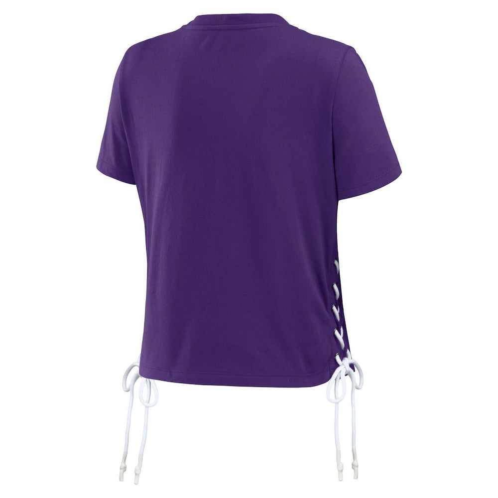 Minnesota Vikings WEAR by Erin Andrews Women's Lace Up Side Modest Cropped T-Shirt Purple