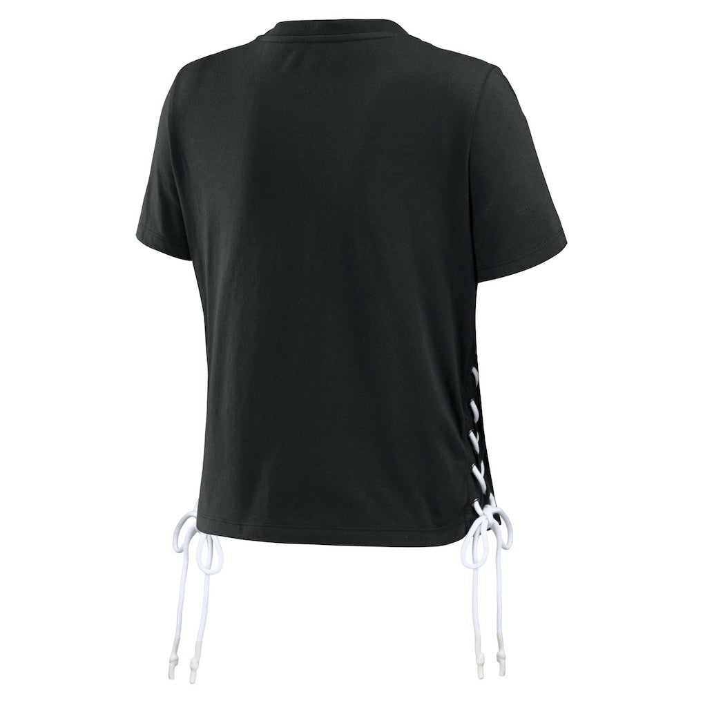 New Orleans Saints WEAR by Erin Andrews Women's Lace Up Side Modest Cropped T-Shirt Black