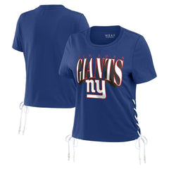 New York Giants WEAR by Erin Andrews Women's Lace Up Side Modest Cropped T-Shirt Royal