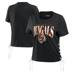 Cincinnati Bengals WEAR by Erin Andrews Women's Lace Up Side Modest Cropped T-Shirt Black