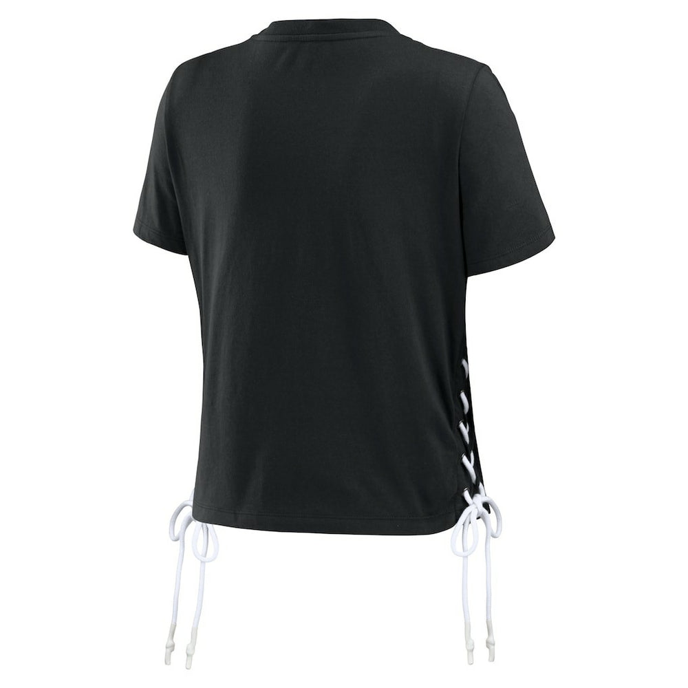 Cincinnati Bengals WEAR by Erin Andrews Women's Lace Up Side Modest Cropped T-Shirt Black