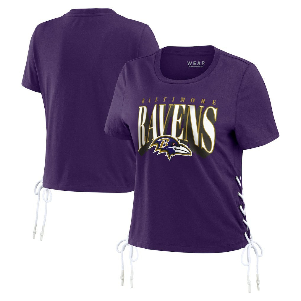 Baltimore Ravens WEAR by Erin Andrews Women's Lace Up Side Modest Cropped T-Shirt Purple