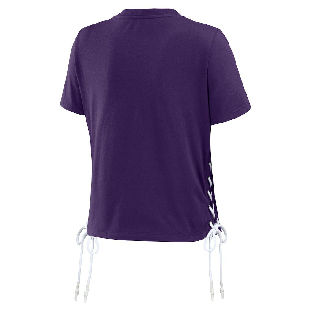 Baltimore Ravens WEAR by Erin Andrews Women's Lace Up Side Modest Cropped T-Shirt Purple