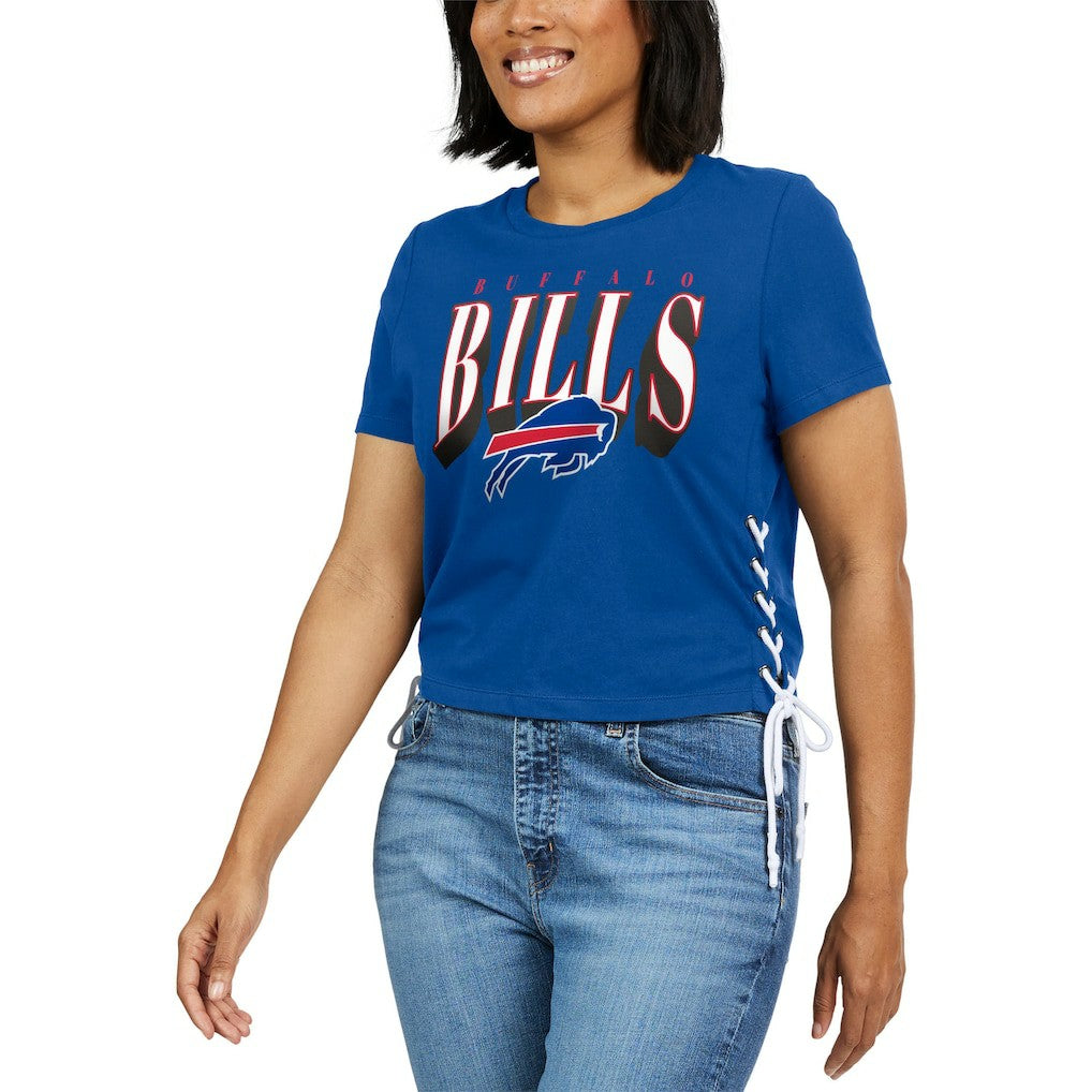 Buffalo Bills WEAR by Erin Andrews Women's Lace Up Side Modest Cropped T-Shirt Royal