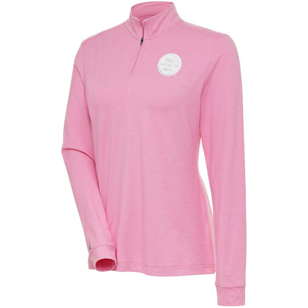 Boston Bruins Antigua Women's White Logo Mentor Quarter-Zip Jacket - Pink - NHL 201249302