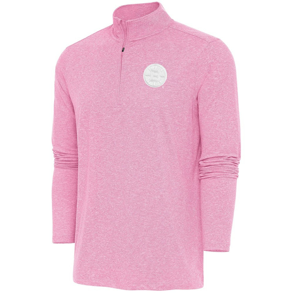 Boston Bruins Antigua White Logo Hunk Quarter-Zip Pullover - Pink - NHL 201249478