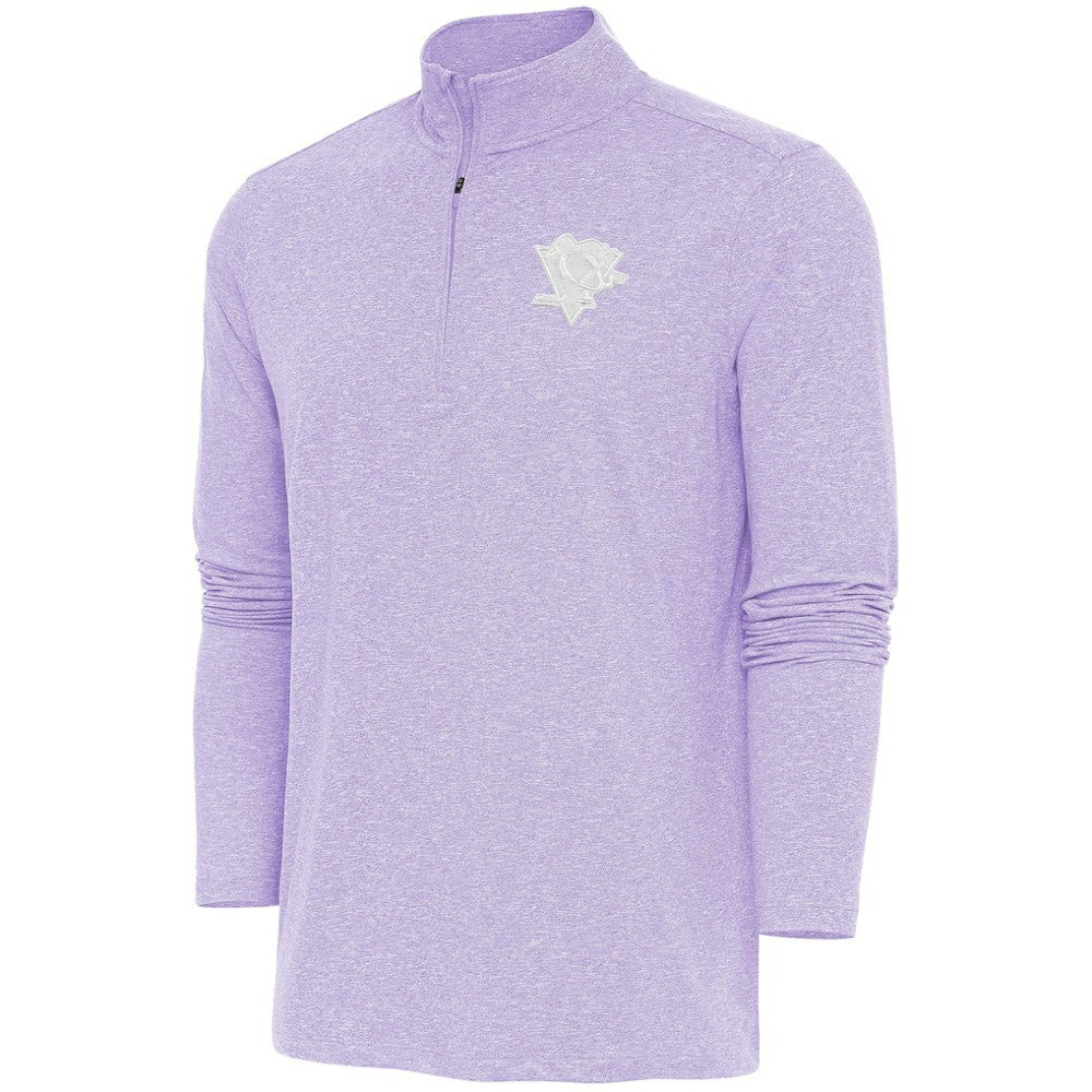 Pittsburgh Penguins Antigua White Logo Hunk Quarter-Zip Pullover - Lavender - NHL 201249486