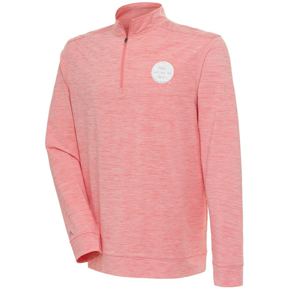 Boston Bruins Antigua White Logo Bright Quarter-Zip Pullover - Coral - NHL 201249647