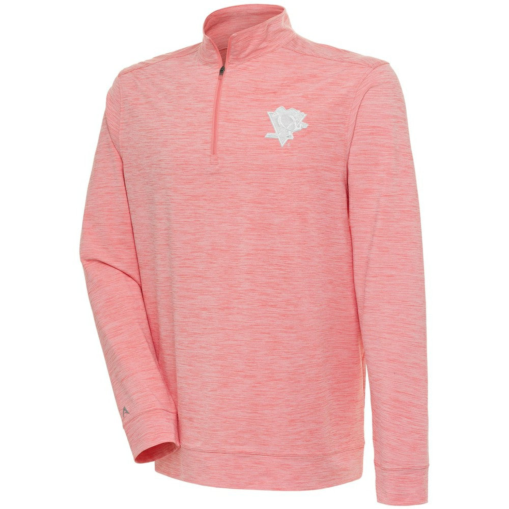 Pittsburgh Penguins Antigua White Logo Bright Quarter-Zip Pullover - Coral - NHL 201249664