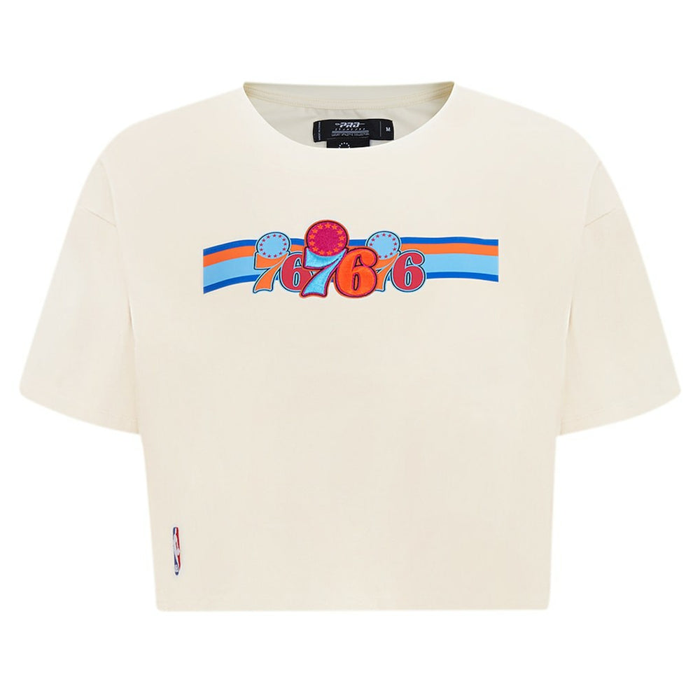 Philadelphia 76ers Pro Standard Women's Retro Striper SJ Cropped Boxy T-Shirt Cream