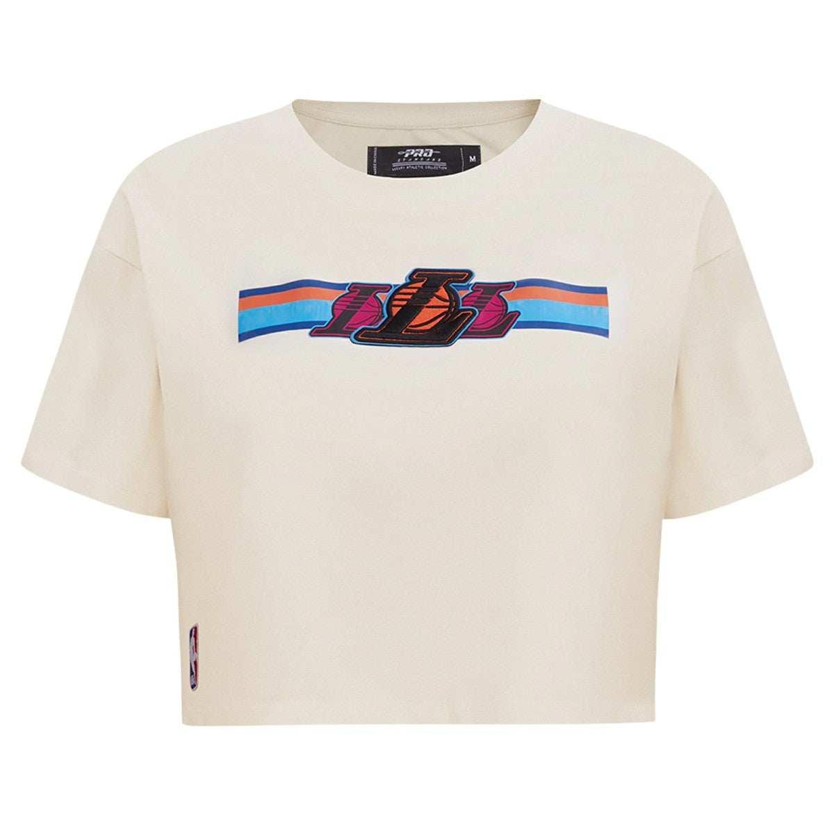 Los Angeles Lakers Pro Standard Women's Retro Striper SJ Cropped Boxy T-Shirt Cream