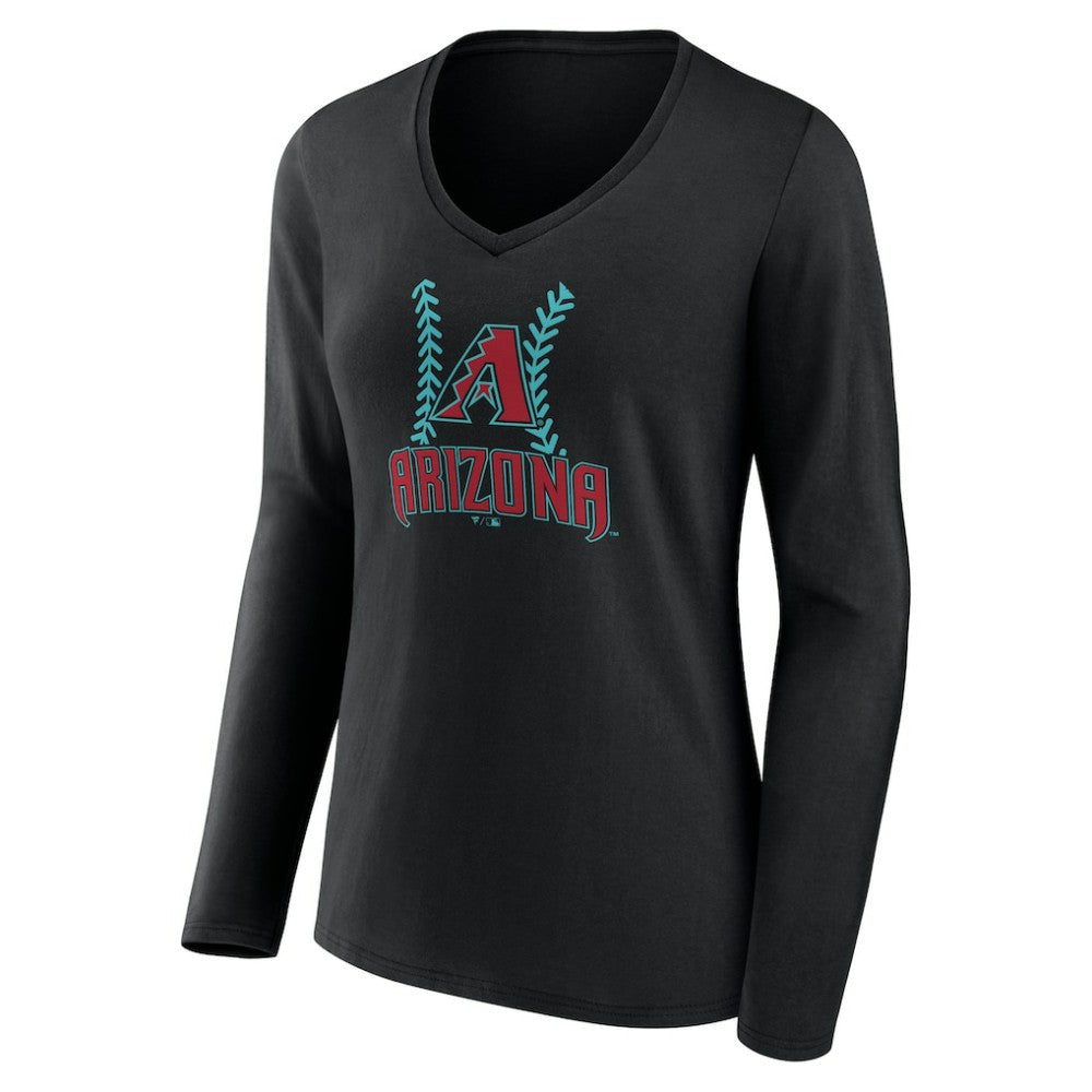 Arizona Diamondbacks Women's Personalized Name & Number Fastball Long Sleeve V-Neck T-Shirt - Black - MLB Discount