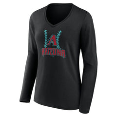Arizona Diamondbacks Women's Personalized Name & Number Fastball Long Sleeve V-Neck T-Shirt - Black - MLB Discount