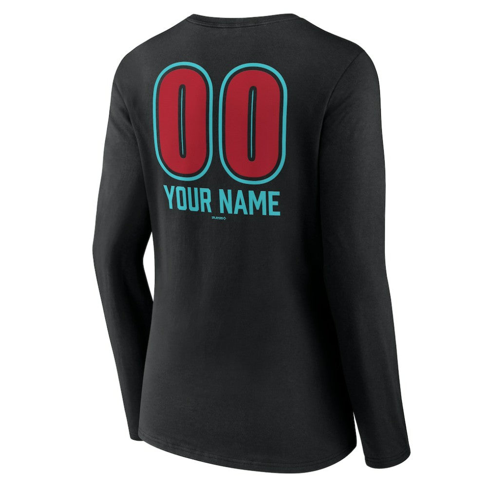 Arizona Diamondbacks Women's Personalized Name & Number Fastball Long Sleeve V-Neck T-Shirt - Black - MLB Discount
