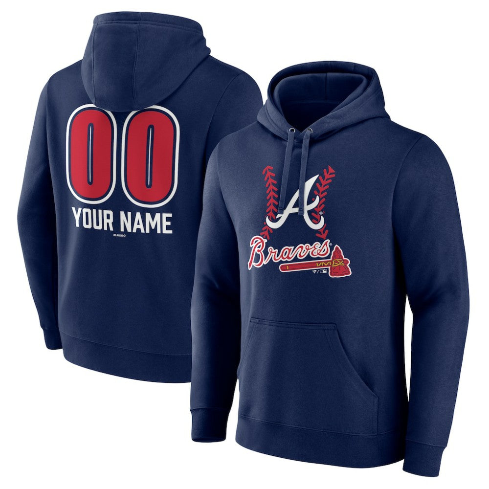 Atlanta Braves Personalized Name & Number Fastball Pullover Hoodie - Navy - MLB Lifestyle