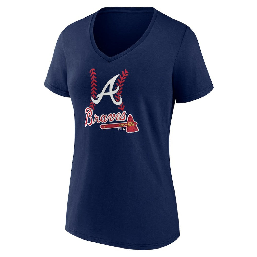 Atlanta Braves Women's Personalized Name & Number Fastball V-Neck T-Shirt - Navy - MLB on Sale
