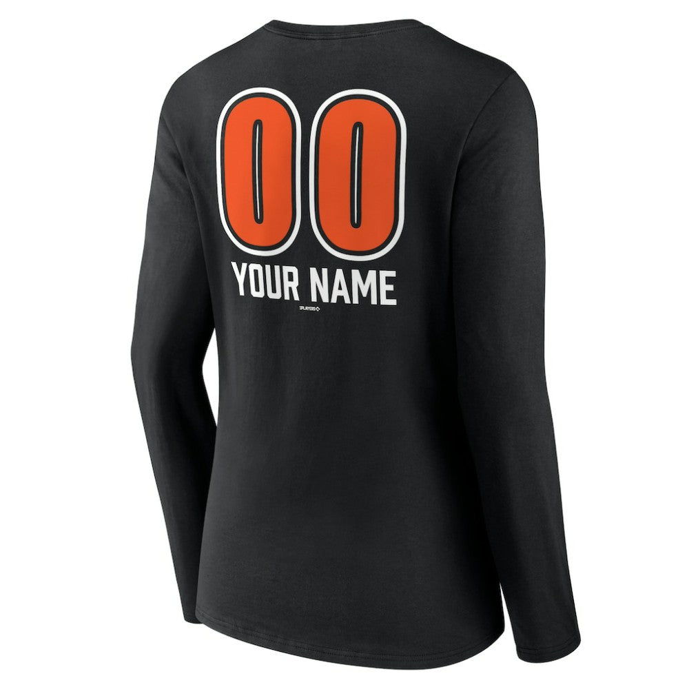 Baltimore Orioles Women's Personalized Name & Number Fastball Long Sleeve V-Neck T-Shirt - Black - MLB Sale