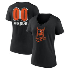 Baltimore Orioles Women's Personalized Name & Number Fastball V-Neck T-Shirt - Black - MLB Online