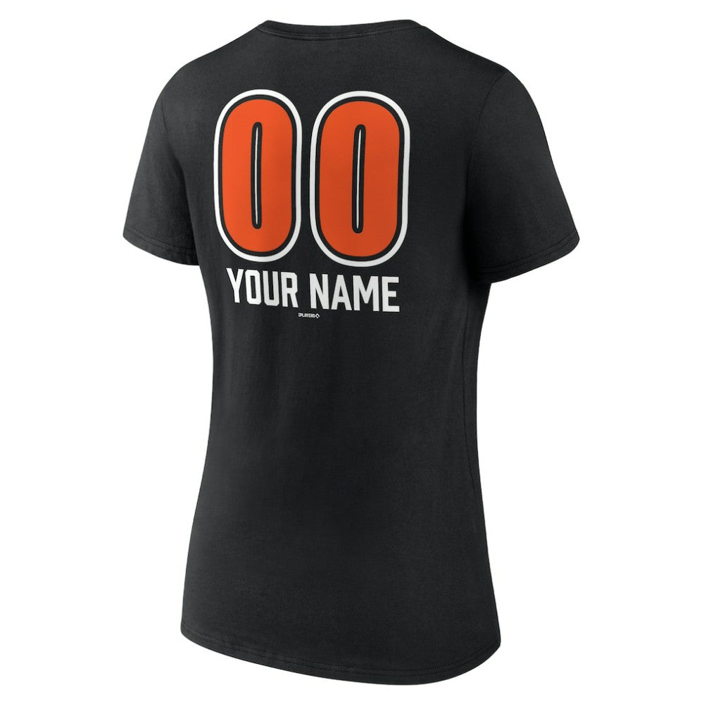 Baltimore Orioles Women's Personalized Name & Number Fastball V-Neck T-Shirt - Black - MLB Online