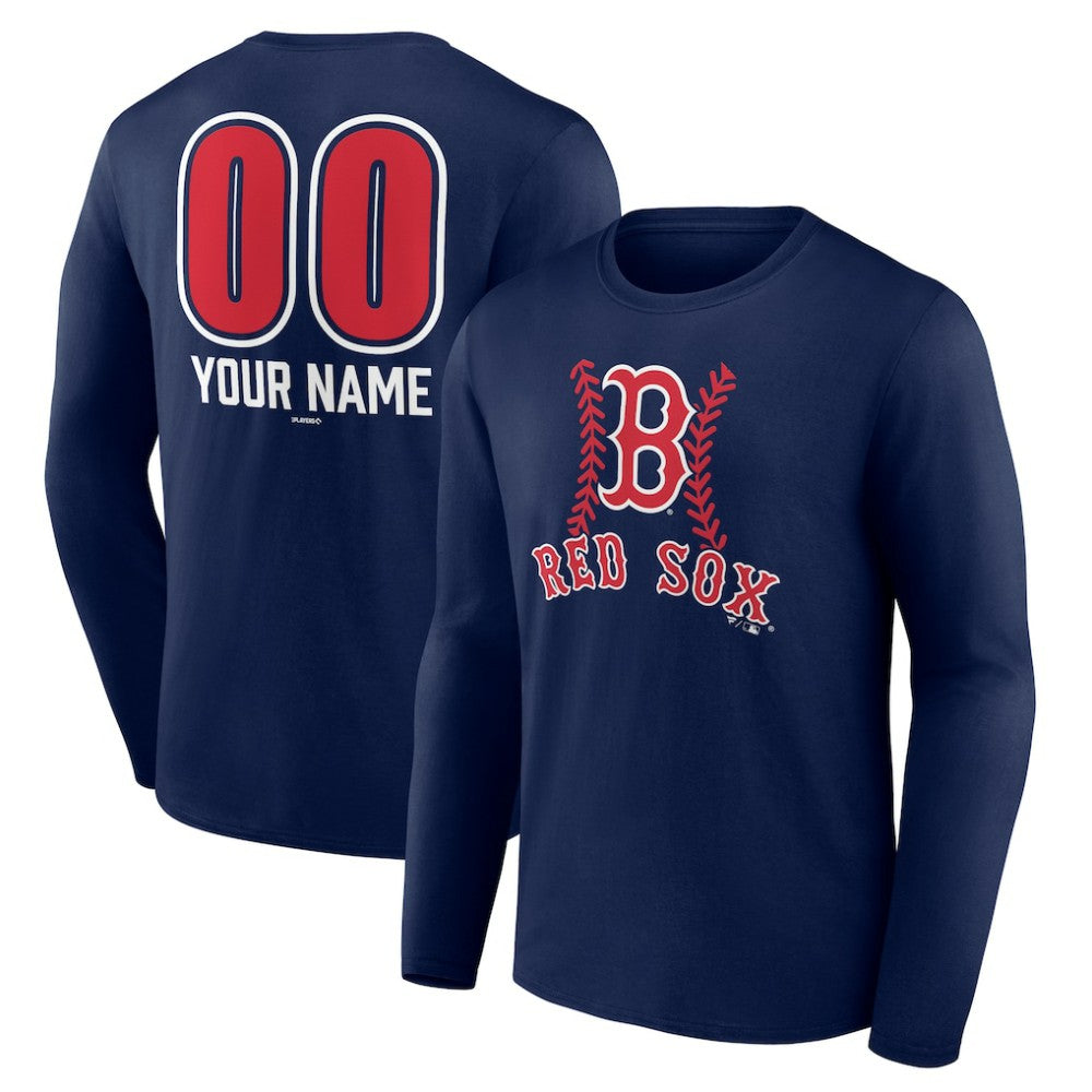 Boston Red Sox Personalized Name & Number Fastball Long Sleeve T-Shirt - Navy - MLB Sale